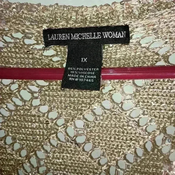 2/$30 Lauren Mitchelle BohoRelaxed Oversized Gold Glitter Mesh Sweater top(#311) - Picture 2 of 6